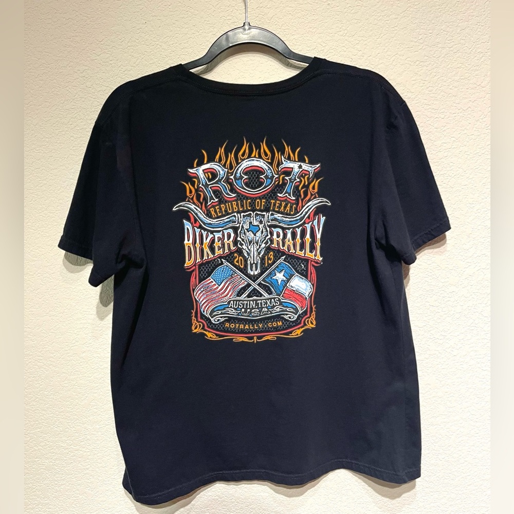ROT Republic of Texas Biker Rally Shirt Women’s Large Black Loose Fit T-Shirt